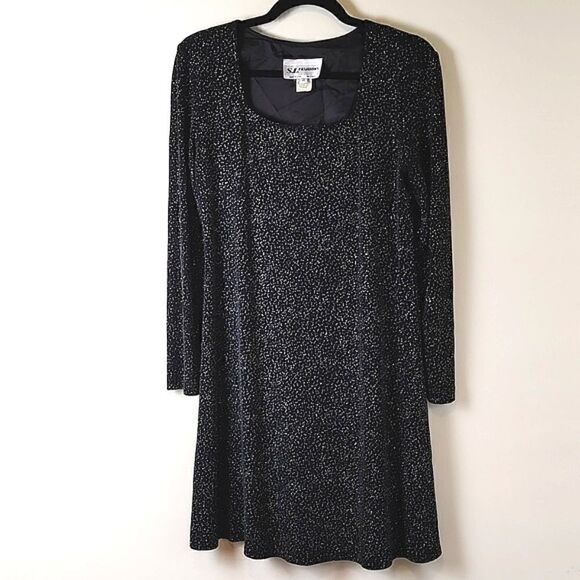 Vintage Pullover Style Stretchy Black Glitter Dress Size 8 - Picture 1 of 9